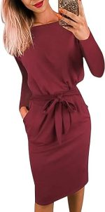 PRETTYGARDEN Women's Fashion Casual Long Sleeve Belted Party Bodycon Sheath Pencil Dress - Image 4